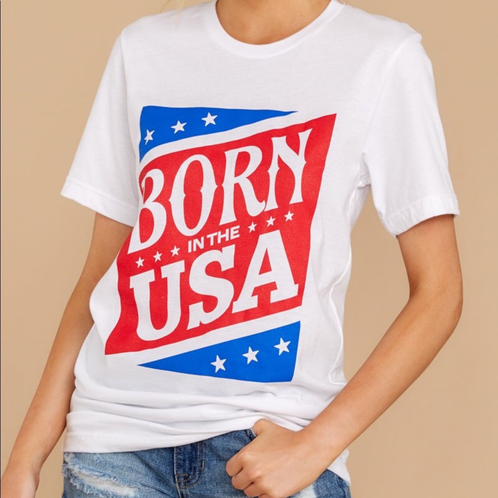 Red dress boutique Born in the USA shirt